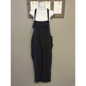 Aerie Dark Gray Gauze Overalls Pockets Adjustable Straps Rolled Hem Medium NWT